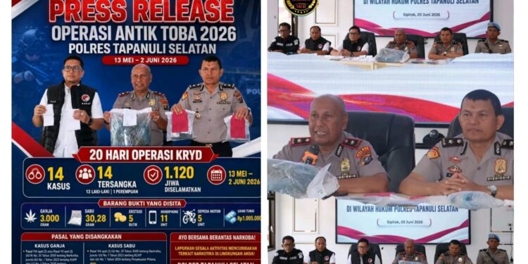 Operasi Antik Toba 2026, Polres Tapanuli Selatan Ungkap 14 Kasus Narkoba dan Amankan 14 Tersangka