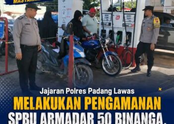 Jajaran Polres Padang Lawas, Melakukan Pengamanan SPBU Armadar 50 Binanga, Antisipasi Penyalahgunaan BBM
